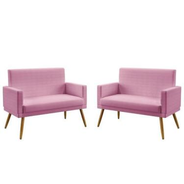 Imagem de Kit 2 Poltronas Namoradeiras Decorativas Vega Com Rodapé Sued Rosê Ara