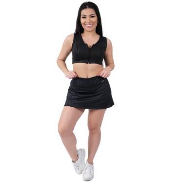 Imagem de Saia Shorts Tecido 3D Fitness Academia Esporte Feminina Catwalk Preto,