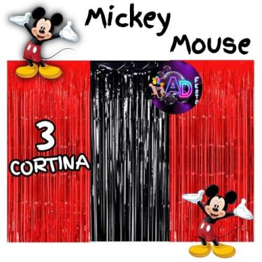 Imagem de kit: 3 Cortina Metalizada Decoração Mickey ou Minnie, Festa , Aniversá