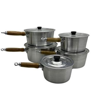 Imagem de Jogo/kit/conjunto 5 Peças De Panelas Cabo Alumínio Com Tampa - Alumíni