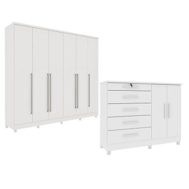 Imagem de Guarda-Roupa 6 Portas Portugal E Comoda 5 Gavetas Istambul Com Pés Espresso Móveis Neve