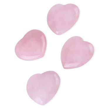 Imagem de 4 pe?as de quartzo rosa esculpido em forma de cora??o cristal rosa pedra de cura semipreciosa decora??o presente lembran?a