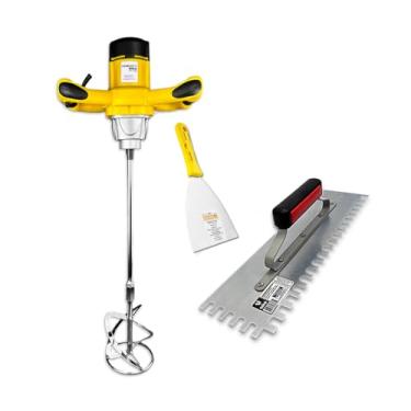 Imagem de Misturador Tinta Gesso Argamassa Cimento 1600w C/Desempenadeira Galo 307-04 Dentada Espátula Inoxidável Evolution 12,5 cm (5") - (127, Volts)