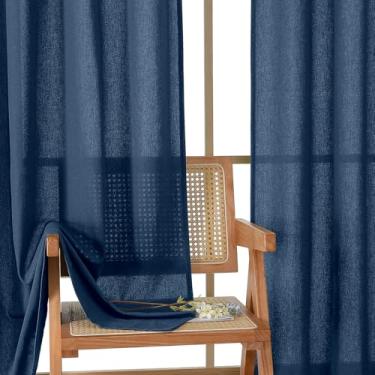 Imagem de OWENIE Colin Cortinas azul royal extra longas para quarto sala de estar, 2 painéis, conjunto de 2 painéis, cortinas texturizadas de linho macio semitransparente, cortinas modernas com bolso para varão