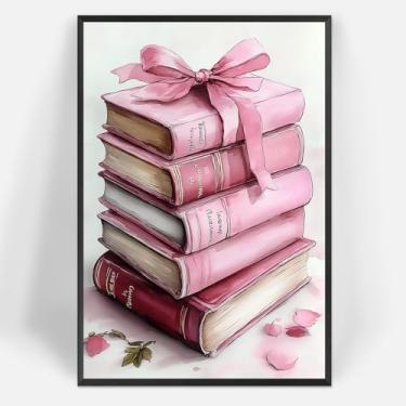 Imagem de Livros de arte de parede com laço rosa na moda, lindo, feminino, fita de laço, pôsteres em tela, coquette, quarto infantil, impressão estética, pintura para meninas, dormitório, quarto, decoração de