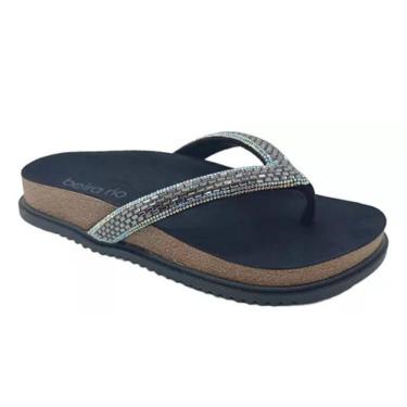 Imagem de Tamanco Papete Beira Rio Casual Conforto De Dedo Strass Feminina Preto Grafite
