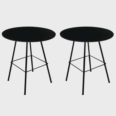 Imagem de Kit 02 Mesa de Centro Industrial Juan Eiffel Escritório Sala Ferro Preto Tampo mdf Redondo Preto - Ahazzo Móveis