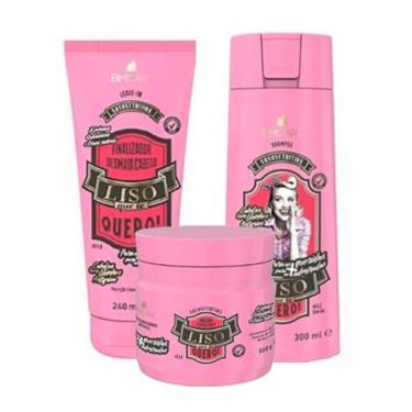 Imagem de Shampoo + Máscara + Creme para Pentear para Cabelos Lisos, Rebeldes com Volume e Frizz barrominas Liso Que Te Quero!