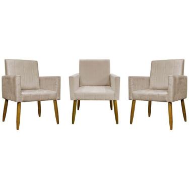 Imagem de Kit 3 Poltronas Decorativas Confortáveis Mari - Bege Suede