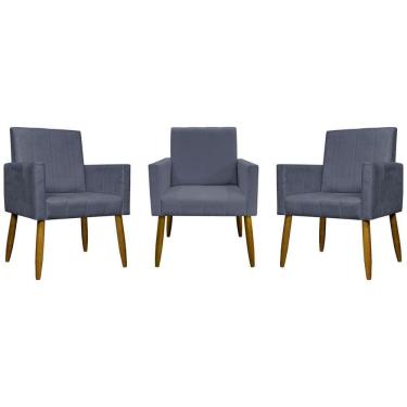 Imagem de Kit 3 Poltronas Decorativas Confortáveis Mari - Cinza Suede