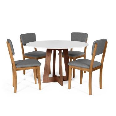 Imagem de Mesa De Jantar Redonda Montreal Bran/nor Com 4 Cadeiras Estofadas Ella Cinza Escuro