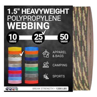 Imagem de Strapworks Correia de polipropileno pesado – Correia de poliéster resistente para reparo de equipamentos de bricolagem ao ar livre, 3,8 cm x 23 m, camuflagem florestal