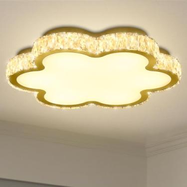 Imagem de WOSOHYUN Luminária De Teto Moderna Cristal Led, Lustre Luxo Embutido, Estrutura Metal Dourado, Formato Flor Elegante, Para Quarto, Sala Estar, Lobby Hotel