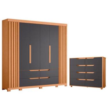 Imagem de Quarto Completo Casal Guarda Roupa Ripado e Cômoda Doble - Albatroz