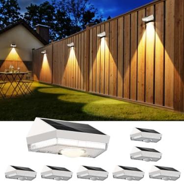 Imagem de UGDLUCK Luzes de cerca solares RGB e brancas quentes, 8 cores, crepúsculo ao amanhecer, luzes solares de deck para exterior/pátio/quintal/parede/piscina/cerca/corrimão/conjunto de 8 degraus de concha