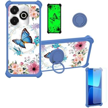 Imagem de jioeuinly Capa para celular UMIDIGI G100X compatível com UMIDIGI G100X 5G [com protetor de tela de vidro temperado][PC rígido + silicone macio][suporte para anel] [efeito luminoso] YGL-LHD