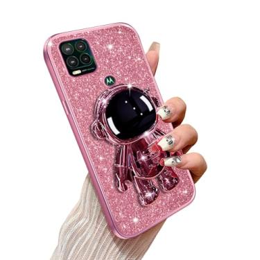 Imagem de Annyojo Capa de telefone para Motorola Moto G Stylus 5g 2021 com suporte de astronauta e cordão macio TPU Bling capa de proteção à prova de choque para Motorola G Stylus 5g 2021, ouro rosa