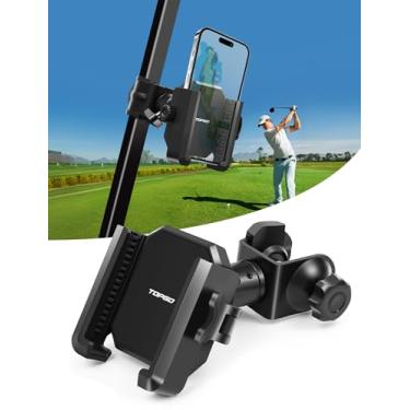 Imagem de TOPGO [Atualizado em 2024] Suporte de telefone para carrinho de golfe para carro de clube/EZGO/Yamaha, [clipe quadrado exclusivo e giro de bola dupla] Suporte universal de telefone de até 7 polegadas