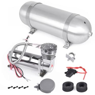 Imagem de CNRAQR Tanque de ar de alumínio de 3 galões com 2 peças kit de compressor de ar 200PSI 12V buzina de ar sistema integrado 1/4NPT para trem, veículos, caminhões, caminhonetes, semi-picapes, kit de
