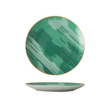 Imagem de Prato de sobremesa de cerâmica simples para sobremesa bolo de chá da tarde em casa - disco verde de 25 cm