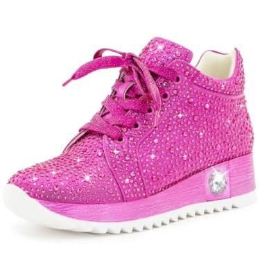 Imagem de FINDVELL Tênis feminino moderno com glitter, plataforma, plataforma, strass brilhante, cano alto, sapatos modernos de lantejoulas, vestido de noiva, rosa, 34