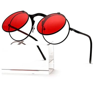 Imagem de AIEYEZO Óculos de sol redondos dobráveis para homens e mulheres Rave, estilo retrô Steampunk dos anos 90, Preto/Vermelho Oceano, MM