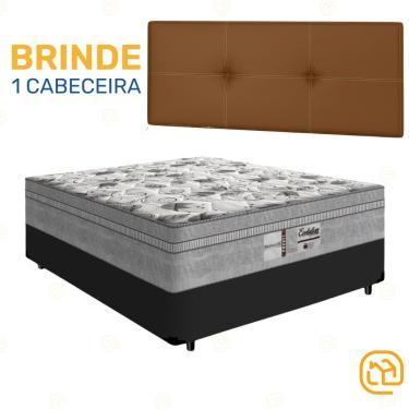 Imagem de Box Casal Preta + Cabeceira Painel Iris Marrom + Colchão de Molas Evolution 138cm