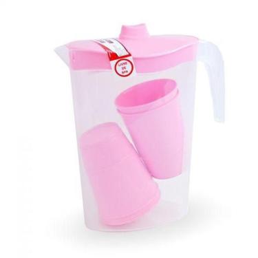 Imagem de Kit Jarra de 1,8L com 04 Copos de Plástico Rosa - Keita