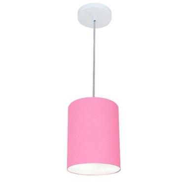 Imagem de Lustre Pendente Cilíndrico Md-4012 Cúpula Em Tecido 18x25cm Rosa Bebê - Bivolt