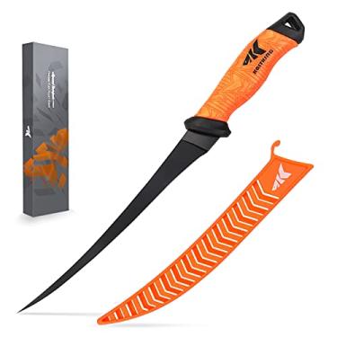 Imagem de KastKing Faca de filete de pesca flexível Finesse de 22,86 cm, lâmina afiada de aço inoxidável alemão, perfeita para água doce ou salgada, super aderência de polímero, bainha protetora incluída