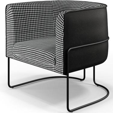 Imagem de Poltrona Decorativa Fixa Base Aço Preto Betina D02 Pied Poule Corano Preto - Lyam Decor