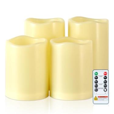 Imagem de 5plots D3 x H4 10 cm 12,7 cm 12,7 cm 12,7 cm conjunto de 4 velas à prova d'água sem chamas para ambientes externos, velas de LED operadas por bateria com controle remoto de 10 teclas e temporizador