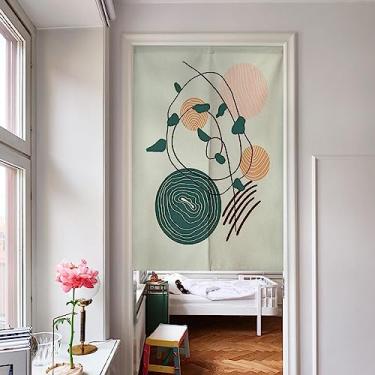Imagem de Anlawu100 Cortina de cozinha cortina divisória de quarto cortina de porta japonesa noren cortina japonesa porta Feng Shui cortina de porta círculo verde 80 x 90 cm
