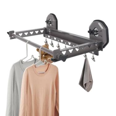 Imagem de YCBTREE Suporte extensível para secadora de roupas, armazenamento dobrável invisível, prateleira de secagem montada na parede, forte poder de sucção, para roupa de cama, roupas, prateleira de parede