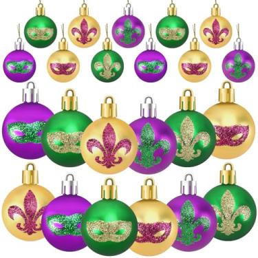 Imagem de JULMELON 24 peças de enfeites de baile de máscaras para pendurar carnaval com glitter, enfeite de árvore de ouro verde e roxo para decoração de festa de baile de máscaras em Nova Orleans