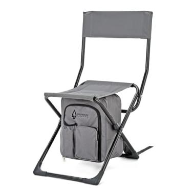 Imagem de ARROWHEAD OUTDOOR Cadeira de pesca compacta 3 em 1 multifuncional: mochila, banco e refrigerador isolado, com suporte de garrafa e bolsa de armazenamento, bolsos externos, encosto, acampamento