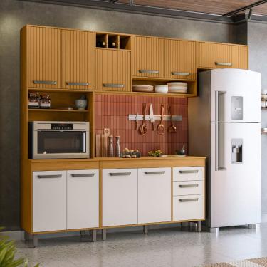 Imagem de Cozinha com Balcão Poliman 11 Portas Acetinado Freijó/Off WhiteMalta