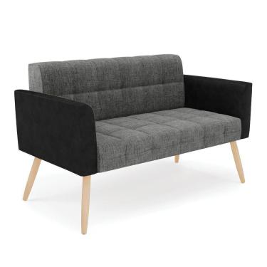 Imagem de Sofá Namoradeira 2 Lugares Pés Palito Natural Elisa Preto-linho Grafite A26 D03 - D'rossi