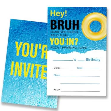 Imagem de VIYZZX Conjunto de 20 convites de aniversário com envelopes para meninos com convites de aniversário para meninos preencher em branco, dupla face, convites de aniversário de verão