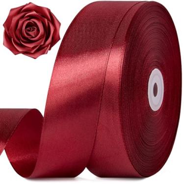 Imagem de Jutieuo Fita de cetim vermelho escuro de 3,5 cm, 100 metros, rolo de fita de tecido sólido borgonha para buquê de flores, embrulho de presente, fabricação de rosas, artesanato artesanal