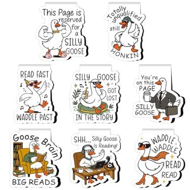 Imagem de Berirexrion Marcador de livro magnético de ganso engraçado – 8 peças de imãs de meme bobos presentes para leitura, mulheres, crianças, fofo, desenho animado, animal, marcador de página para amantes de