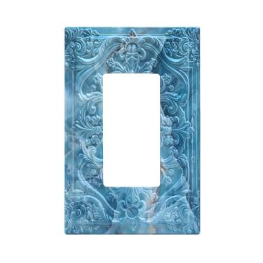 Imagem de Wpshijia Capas decorativas de mármore azul água 3D floral em relevo 1 interruptor de luz basculante placa de cobertura única decorativa para interruptor de luz placa de parede para decoração de quarto