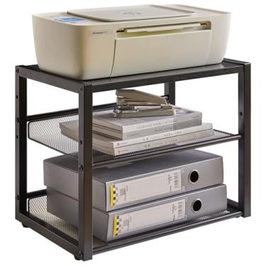 Imagem de YMYNY Suporte para impressora de mesa, organizador de mesa de 3 níveis com prateleiras de armazenamento ajustáveis, prateleira multifuncional para impressora para escritório em casa, máquina de fax, scanner, arquivos, livros, marrom rústico, HPT001H