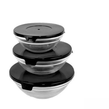 Imagem de Conjunto de 3 Potes de Vidro com Tampa Preta Tigelas Empilháveis para Armazenamento de Alimentos Recipientes de Vidro Redondos 200ml 400ml 550m