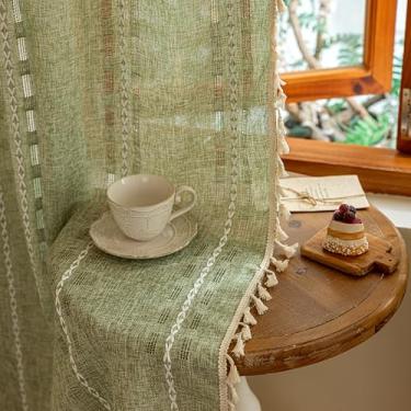 Imagem de Cortinas Boho Verde-Sálvia Transparente 213 cm de Comprimento 2 Painéis para Sala de Estar Quarto, Casa de Fazenda, Cortinas de Natal com Borlas Boêmia Filtragem de Luz Country Cortinas de Natal