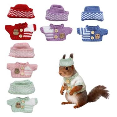 Imagem de 5 peças fantasia de esquilo quente de inverno suéter de gola redonda com capuz de pelúcia conjunto de roupas de malha bonito adequado para esquilos, lagartos, hamsters e outros animais pequenos