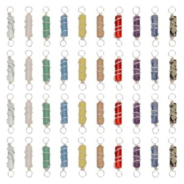Imagem de HOBBIESAY 40 peças, 10 cores, conector de pedras preciosas naturais, pingentes de arame, berloques, elos com furo duplo, pingente de pedra preciosa, coluna, pingente de cristal para colar, pulseira