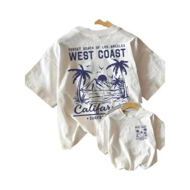 Imagem de Camiseta Vintage Com Estampa De Palmeira E Sol, Gola Redonda, Algodão 