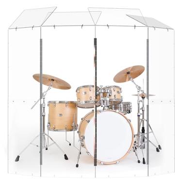 Imagem de Protetor de tambor (4 painéis com defletores) Converte em dobradiças de aço inoxidável de comprimento total de 0,6 m x 1,8 m. Gaiola de tambor para casa, igreja, prática e apresentações