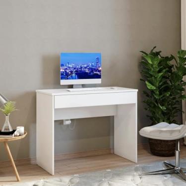 Imagem de Escrivaninha para Quarto，Escrivaninha Mesa Com Gaveta 90cm Computador Prateleira Quarto Escritório Home Office Móveis Design(Branco Brilho)